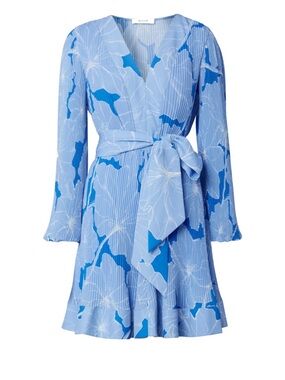 Milly Liv Waterlily Pleated Wrap Dress Blue Floral Size 6
